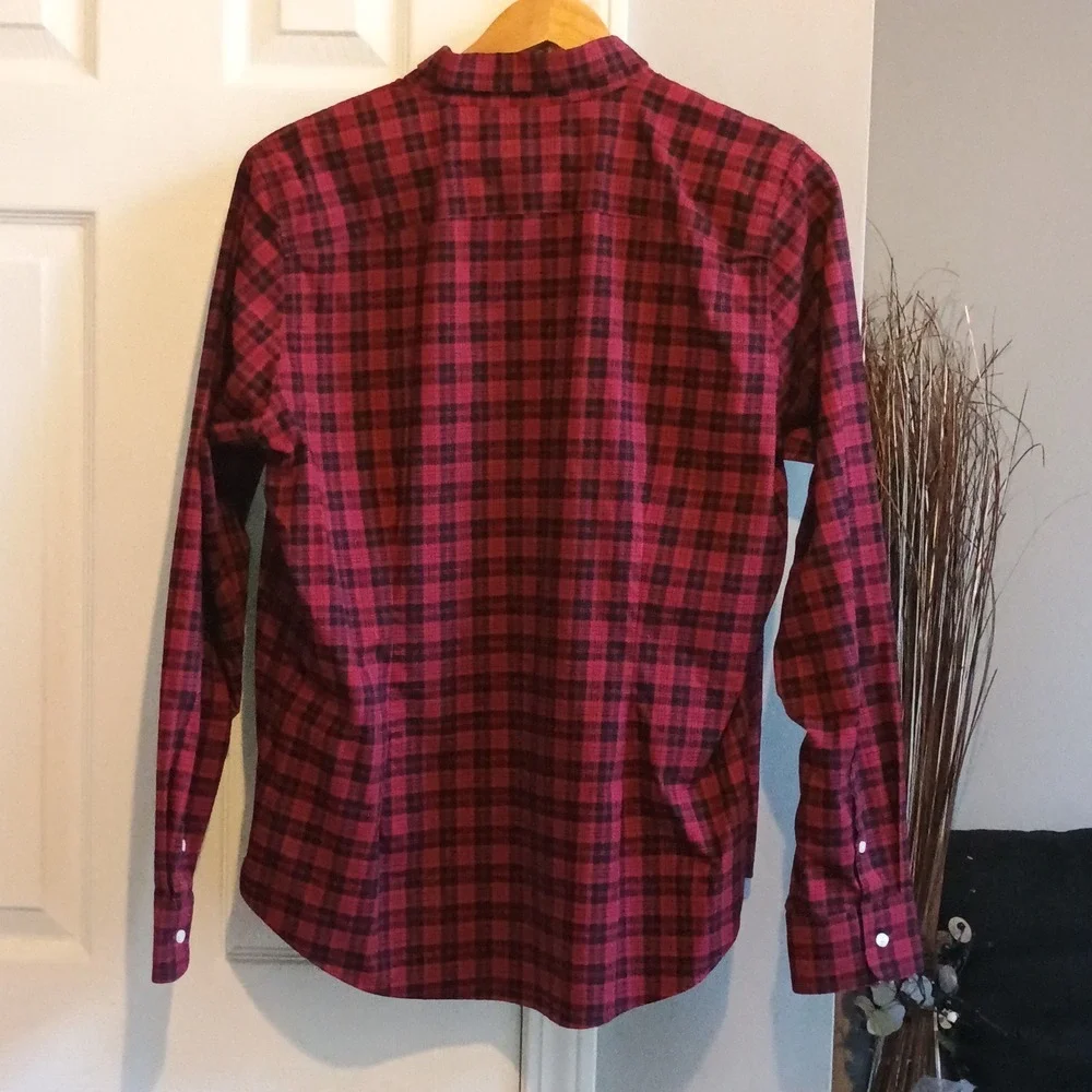 CHAPS Mens Plaid Long Sleeve Button Down Shirt Red Black XL No Iron‎ - Picture 3 of 13